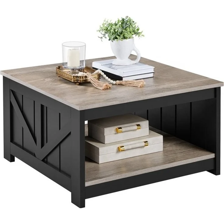 Yaheetech Couchtisch, Kaffeetisch Quadratischer Sofatisch mit Ablagefach – Bild 4