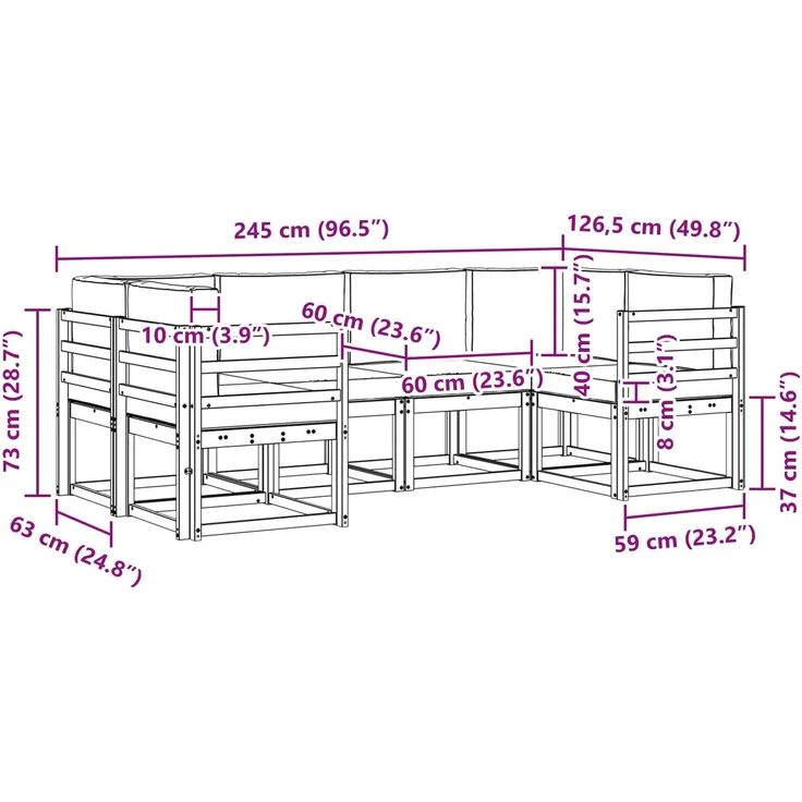 vidaXL Outdoor-Sofagarnitur mit Kissen 6 pcs Weiß und Creme 3388104 – Bild 7