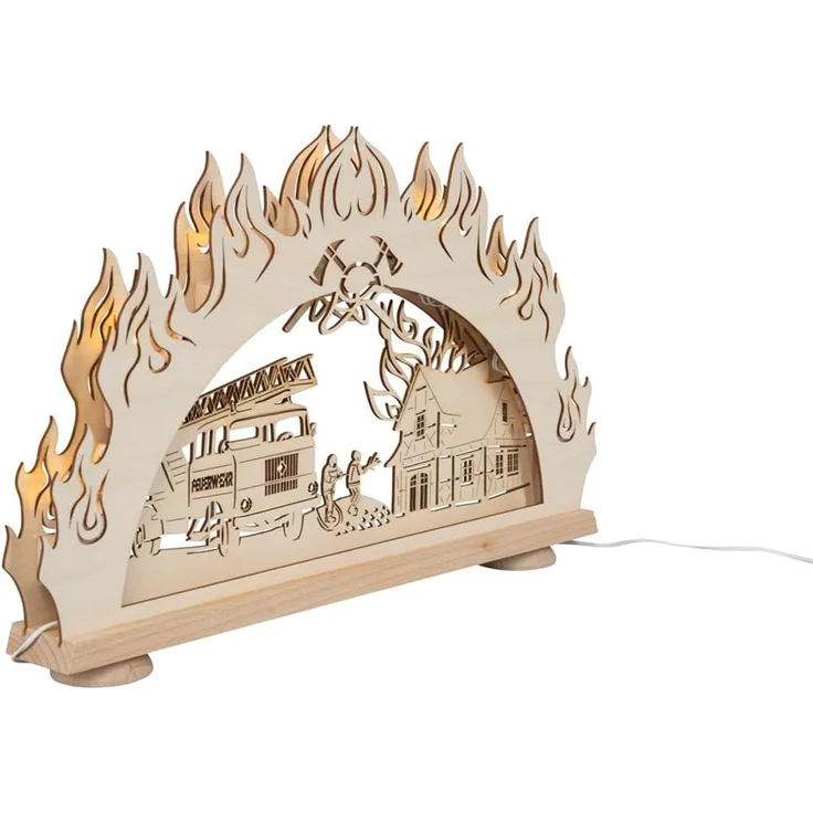 Saico Lichterbogen LED 3D Feuerwehr Holz 52 cm warmweiß natur – Bild 3