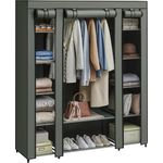 Songmics Kleiderschrank, Stoffschrank, mit Überzug aus Vliesstoff, Faltschrank mit Kleiderstange, 45 x 150 x 175 cm, 12 Ablagen, Metallrahmen, Schrank fürs Schlafzimmer, salbeigrün LSF003C02