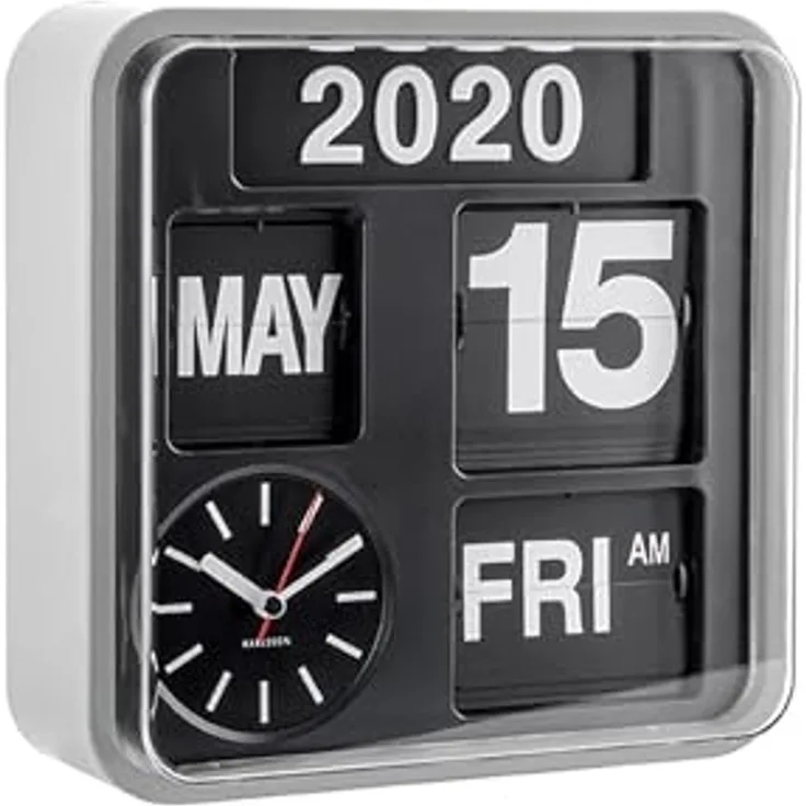 KARLSSON 'Mini' Wanduhr, Kunststoff silber, 24.5 x 24.5 x 10 cm, Datums- und Wochentaganzeige