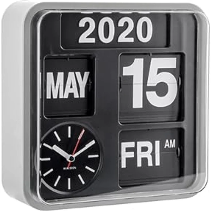 KARLSSON 'Mini' Wanduhr, Kunststoff silber, 24.5 x 24.5 x 10 cm, Datums- und Wochentaganzeige – Bild 1