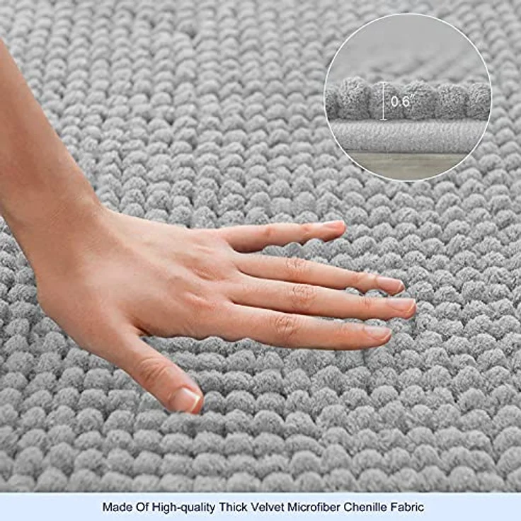 subrtex Badematte rutschfest Badezimmerteppich aus Chenille Saugfähig Badteppich weich Wasserabsorbierende Badvorleger für Badezimmer,Maschinenwaschbar(40x60 cm, hellgrau) – Bild 5
