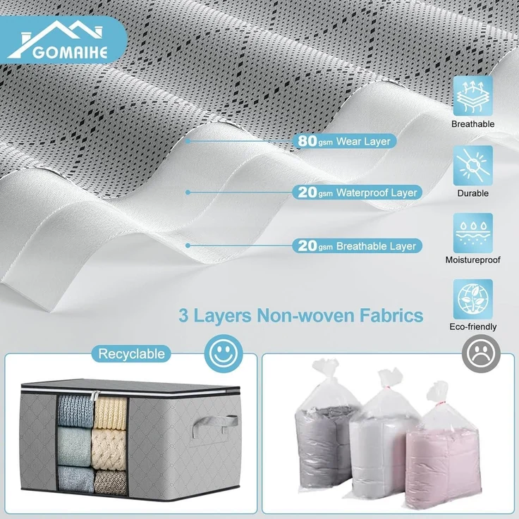 6er Set 90L Aufbewahrungsboxen Groß mit Deckel und Fenster, Grau – Bild 5