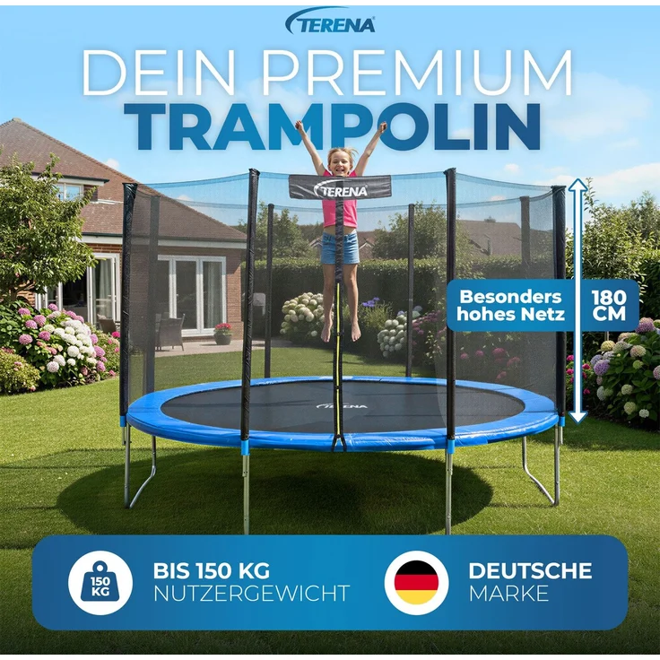 Terena® Trampolin 305 mit Sicherheitsnetz, Grau / Blau, bis 150kg – Bild 3