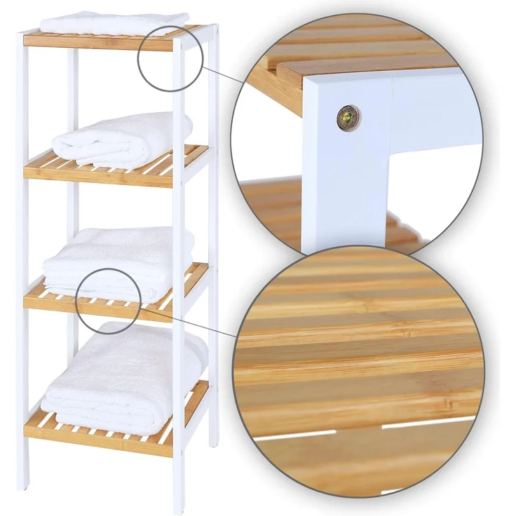 dibea Regal Regal aus Bambus, Badezimmerregal, Wohnzimmerregal, Küchenregal, mit 4 Ablageflächen, 33 x 33 x 98 cm – Bild 6
