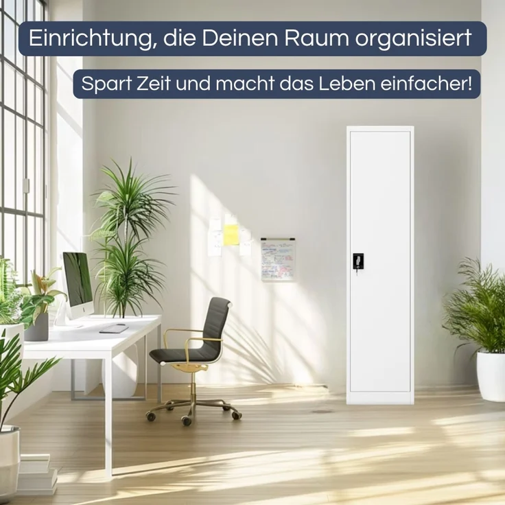 Aktenschrank abschließbar KADO - 5 Ebenen verstellbar, Flügeltüren | Metallschrank Werkstatt Mehrzweckschrank Büroschrank aus Stahl Werkzeugschrank, 185 x 45 x 60 cm Weiß – Bild 3