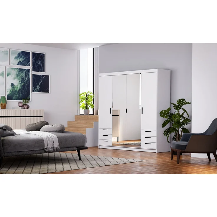 AX LIVING Weiß Kleiderschrank mit Spiegel Storicos 4T6S 176,3cm Groß – Bild 5