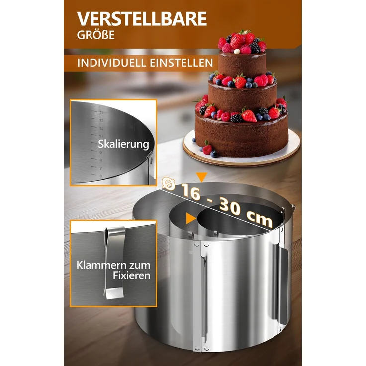 Aurelia Home Tortenring verstellbar aus Edelstahl – 20 cm hoch, Ø 16–30 cm – Bild 5