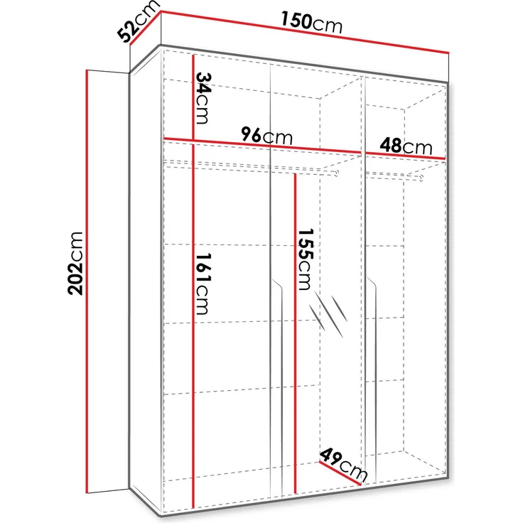 Kleiderschrank Veluna II 150 (Farbe: Weiß / Weiß + Schwarz) – Bild 5