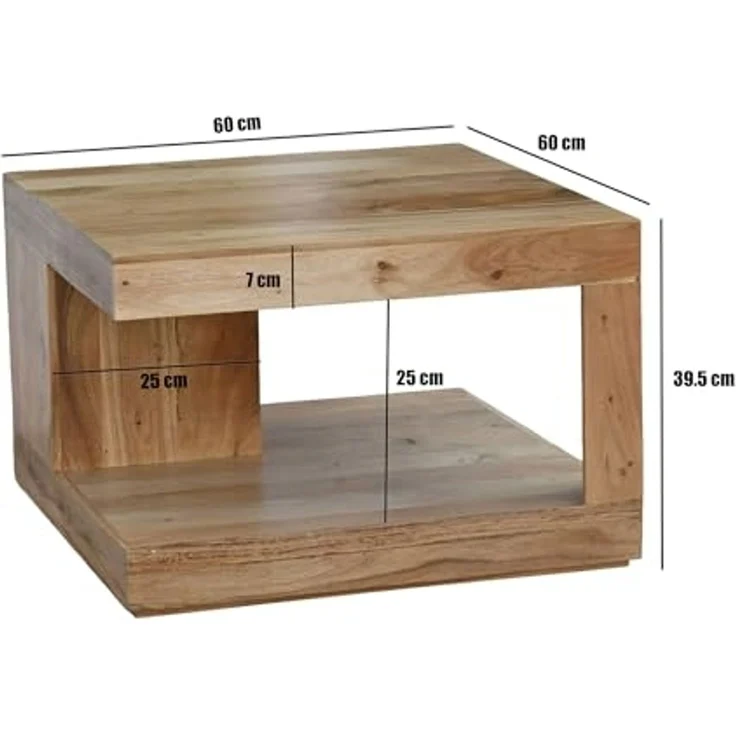 FINEBUY Couchtisch FB116674 Akazie Massivholz 60cm Wohnzimmertisch Beistelltisch Tisch (Quadratisches Designobjekt mit offener Form), Komplett aus massivem Akazienholz gefertigt – Bild 3