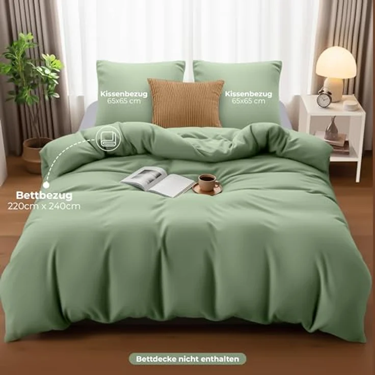 Utopia Bedding Bettwäsche 220x240 Set - Mikrofaser Bettbezug 240x220 cm + 2 Kissenbezüge 65x65 cm - (Salbeigrün) – Bild 5