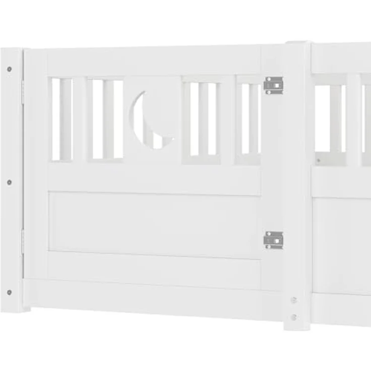 Ball & Cast Bodenbett (140x190 cm), Kids Bed und Jugendbett mit Stern- & Monddekoration, Kinderbett 90x200 mit rausfallschutz, Weiß – Bild 9