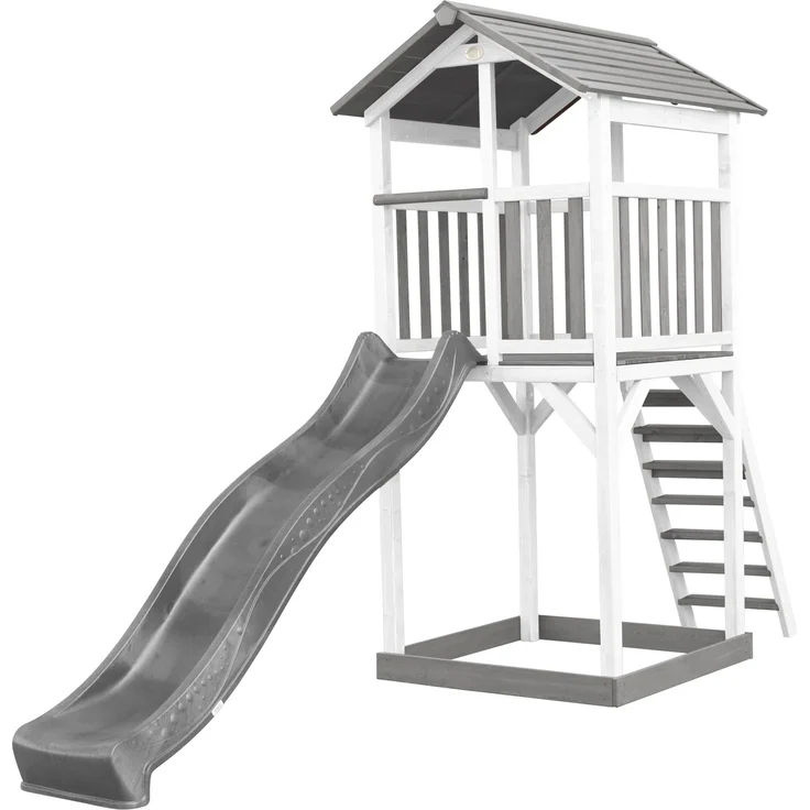 AXI Beach Tower Spielturm aus Holz in Weiß & Grau Spielhaus für Kinder mit grauer Rutsche und Sandkasten | Weiß, grau, grau | Holz | 349 cm – Bild 1