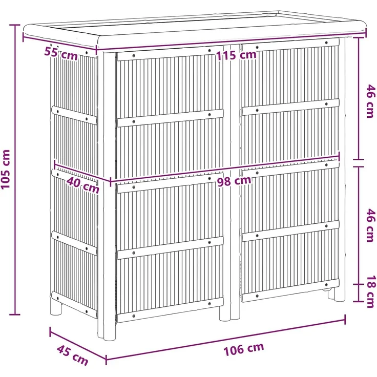 vidaXL Outdoor Bartisch Natur 115 x 55 x 105 cm Bambus 42028066 – Bild 3