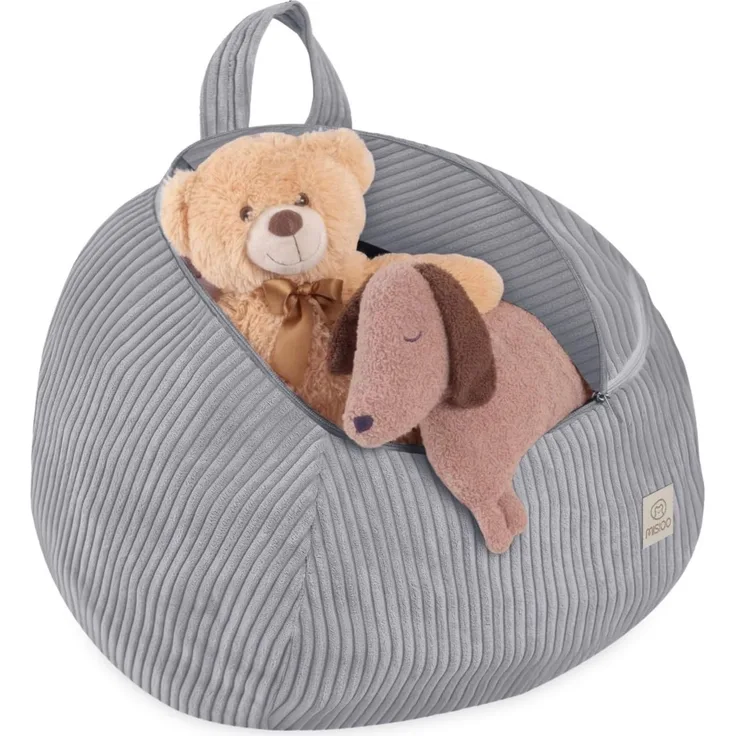 MISIOO Kuscheltier Organizer für Kinderzimmer – Spielzeug Aufbewahrung & Bean Bag in einem – Größe S – Waschbar, mit Reißverschluss – Kinder Sitzsack Bezug – Grau