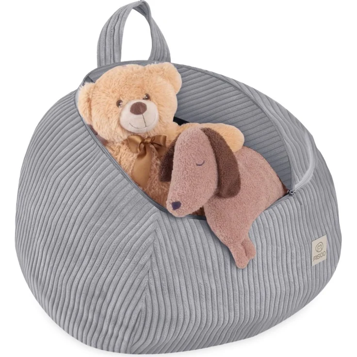 MISIOO Kuscheltier Organizer für Kinderzimmer – Spielzeug Aufbewahrung & Bean Bag in einem – Größe S – Waschbar, mit Reißverschluss – Kinder Sitzsack Bezug – Grau