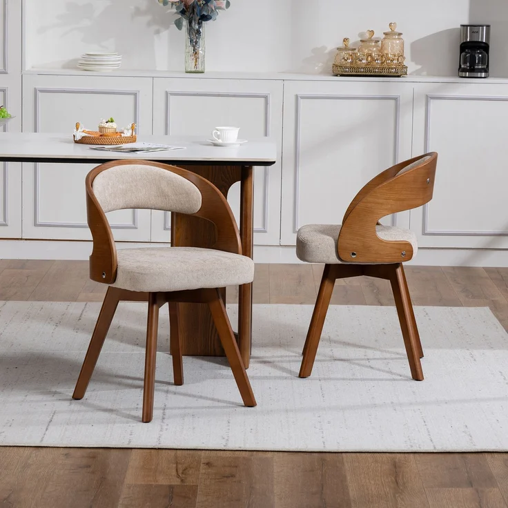 LVHOM Esszimmerstuhl 360° drehbar, 2er Set, Polsterstuhl aus Leinen und Massivholz, Küchenstuhl gepolstert, ergonomischer Schalenstuhl mit Armlehne, bis 150 kg – Bild 9