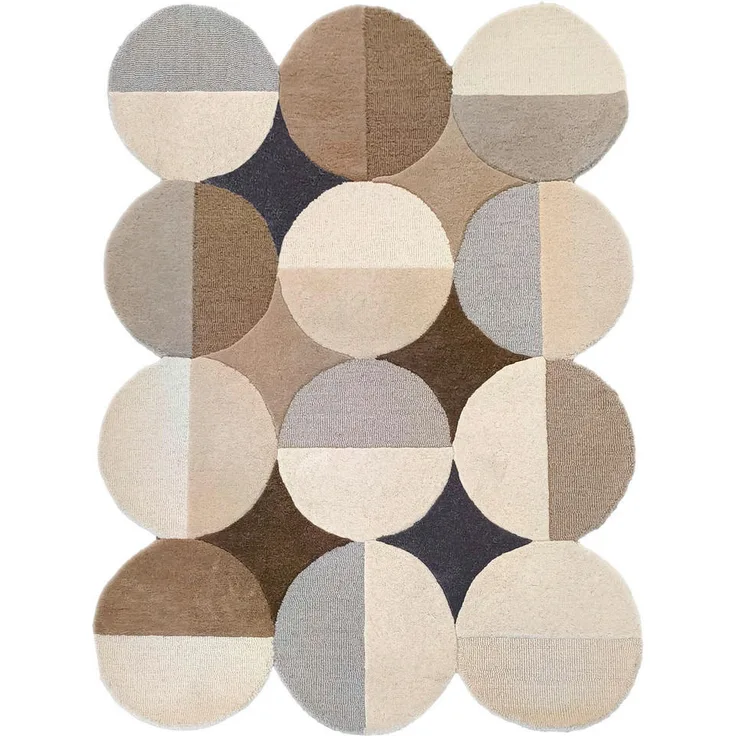 Xora Wollteppich, rechteckig, Natur, 120x170 cm, abstraktes Design, AZO-frei, für Fußbodenheizung geeignet, Handmade in India