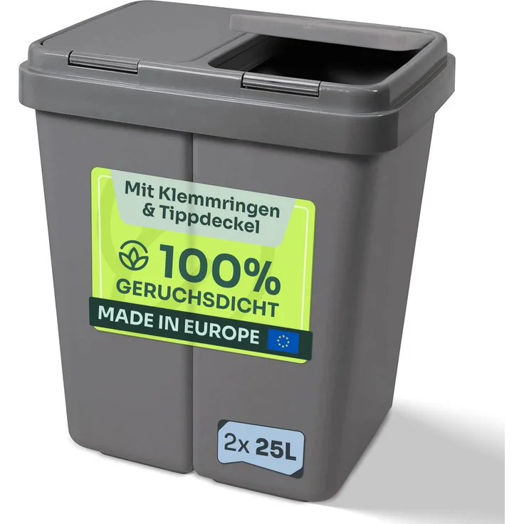 Gardissimo DUO BIN Doppel Mülleimer Abfalleimer 2x25L grau + 2 Ersatzfedern (GD)