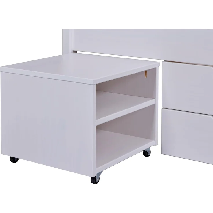 Inter Link - Bett mit Schubladen - Doppelbett 140x200 cm – Kojenbett mit Stauraum – Kiefer massivholz – 2 Schubladen und 1 Schubkasten – Inkl Lattenrost – Weiß lackiert – Efetivo 140x200 cm – Bild 5