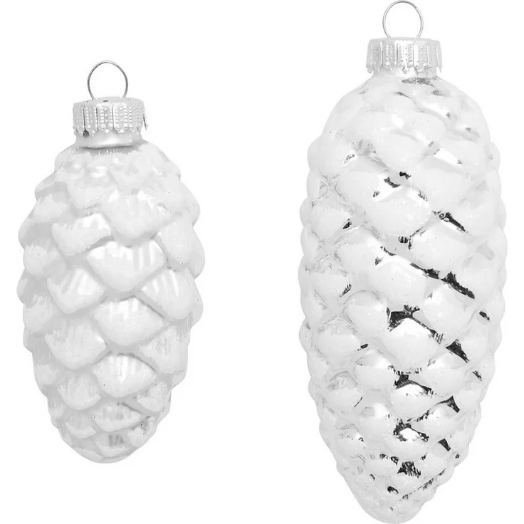 Krebs Glas Lauscha Christbaumschmuck Glas-Tannenzapfen Silberfarben, mit Glitter, 2x Ø 8 cm + 2x Ø 10 cm (4-tlg), Weihnachtsdeko, Weihnachtsbaumkugel, Christbaumkugeln aus Glas – Bild 2