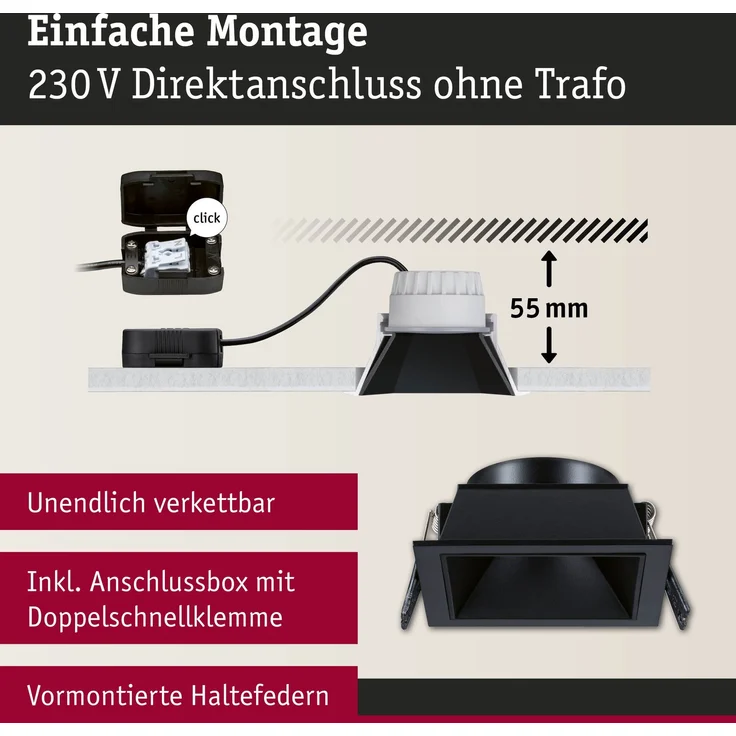 Paulmann 93125 LED Cole Coin Basisset eckig 3er-Set 2700K Schwarz 3-Step-Dim IP44 – Bild 5