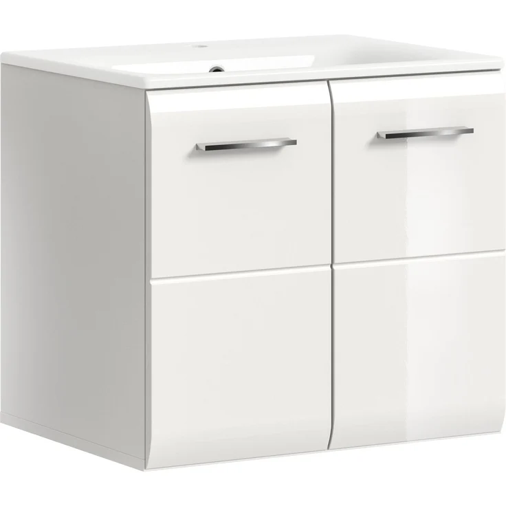 Waschtisch inkl. Waschbecken (B/H/T: 60x55x46 cm) in weiß hochglanz tiefzieh – Bild 1
