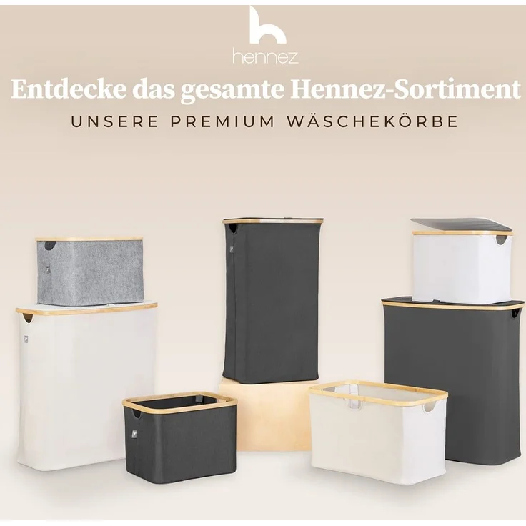 HENNEZ Wäschekorb Wäschebox 150L - Wäschekorb 3 Fächer mit Deckel, Wäschesortierer mit Wäschesack, schwarz Bambus – Bild 9