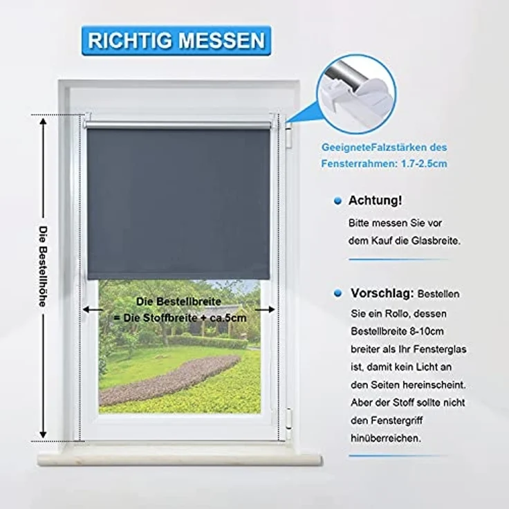 Homland Klemmfix Rollo Verdunkelung Thermorollo ohne Bohren Dunkelblau 120x170 cm (BxH), Verdunklungsrollo Wandmontage & Deckenmontag, Sichtschutz & Sonnenschutz für Fenster und Tür – Bild 6