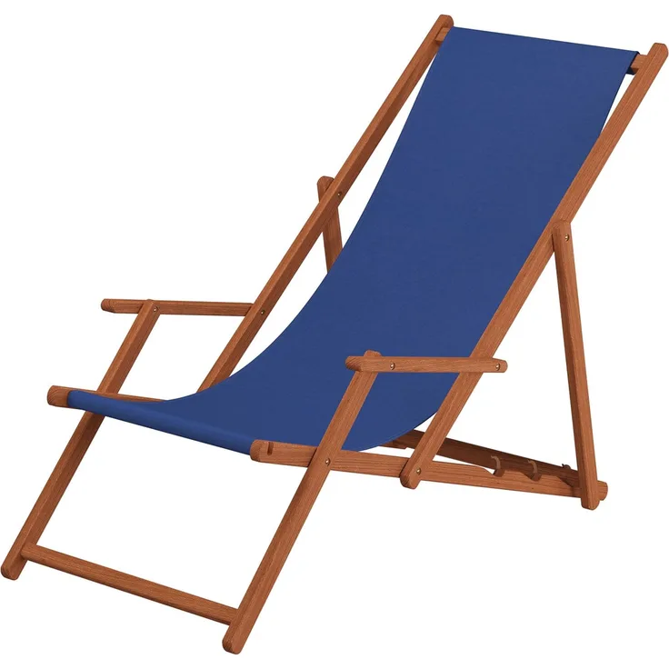 Deckchair blau Liegestuhl klappbare Sonnenliege Gartenliege Holz Strandstuhl Gartenmöbel 10-307 KD