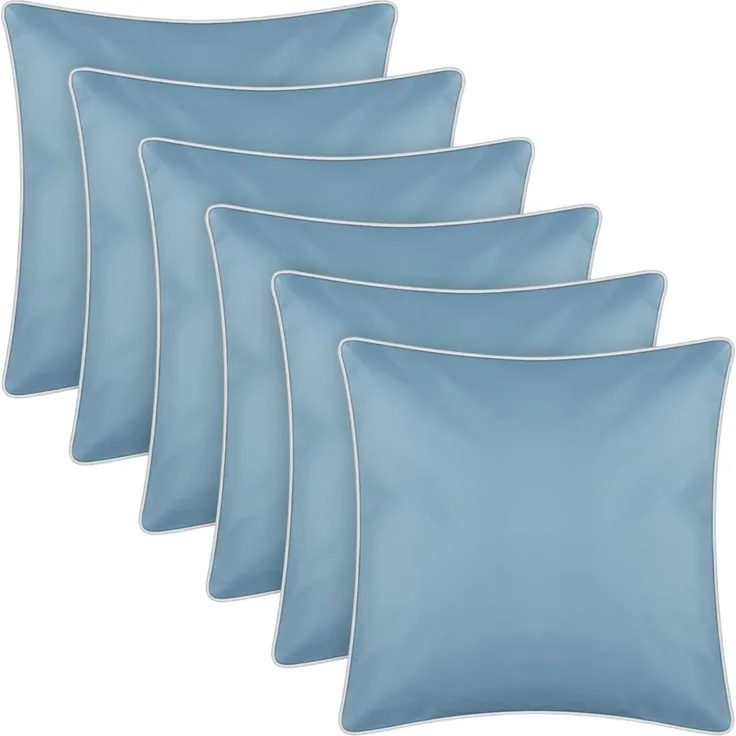 Outdoor Kissen mit Paspel ( 45 x 45 cm ) Dekokissen Garten - Reißverschluss - Schmutz- und Wasserabweisend - abnehmbarer Kissenbezug Türkis 6er-Pack