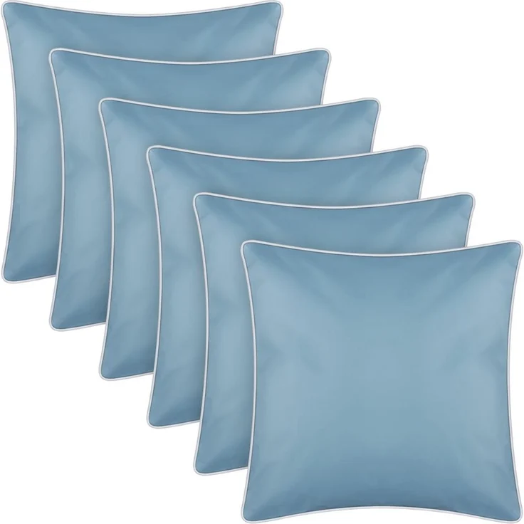 Outdoor Kissen mit Paspel ( 45 x 45 cm ) Dekokissen Garten - Reißverschluss - Schmutz- und Wasserabweisend - abnehmbarer Kissenbezug Türkis 6er-Pack – Bild 1