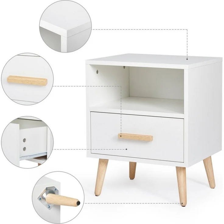 Mondeer Nachtkommode Nachttisch (1 St), mit 1 Schublade und 1 offenem Fach, mit Massivholzfüßen – Bild 3