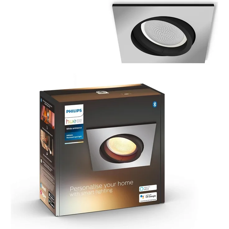 Philips Hue Milliskin Recessed Spotlight Square - Aluminium