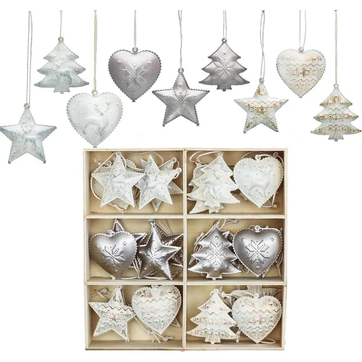 24tlg. Weihnachtsanhänger Herz Stern Baum Metall Weihnachtsdeko 5cm