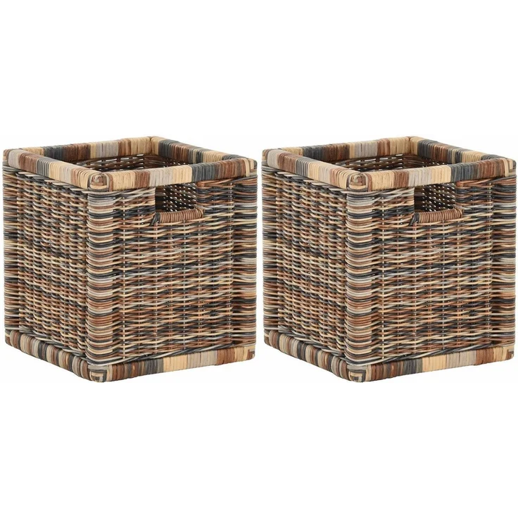 Krines Home Regalkorb Set/2 Regalkorb Aufbewahrungskorb geflochten Rattan (Quadratisch) (2-teiliges Set), Korbset Aufbewahrung Regal Schrankkorb Korb, ca. 28 x 29 x 30 cm – Bild 1