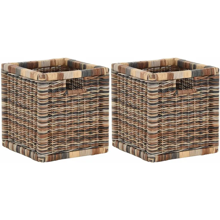 Krines Home Regalkorb Set/2 Regalkorb Aufbewahrungskorb geflochten Rattan (Quadratisch) (2-teiliges Set), Korbset Aufbewahrung Regal Schrankkorb Korb, ca. 28 x 29 x 30 cm