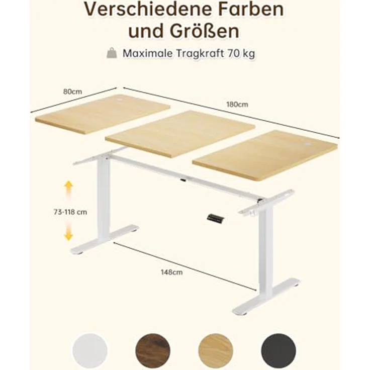 JUMMICO Höhenverstellbarer Elektrischer Schreibtisch 180x80 cm mit USB Ladeanschluss, Schreibtisch Höhenverstellbar, Ergonomischer Steh-Sitz Tisch Beige – Bild 2
