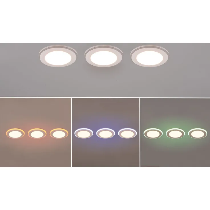 3er SET LED Einbaustrahler ARGUS Weiß mit Fernbedienung dimmbar & RGBW, Ø 8cm