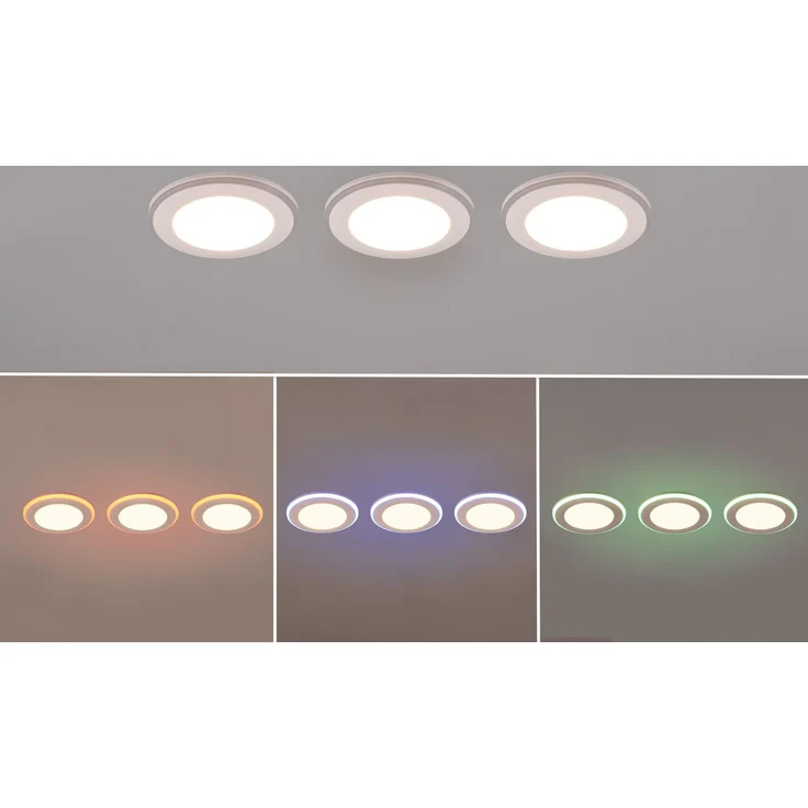 3er SET LED Einbaustrahler ARGUS Weiß mit Fernbedienung dimmbar & RGBW, Ø 8cm – Bild 1