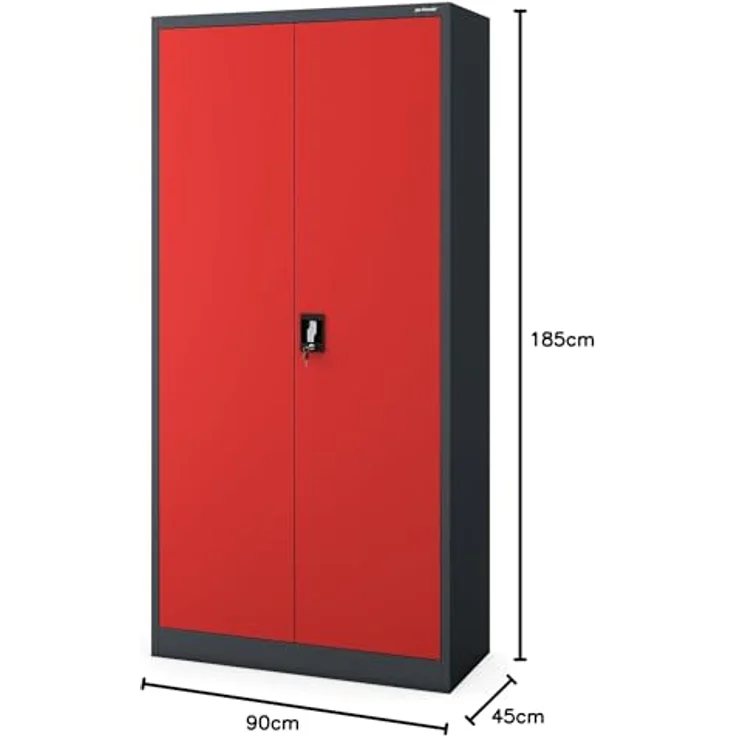 Jan Nowak Metallschrank 185 x 90 x 45 cm | Aktenschrank Abschließbar mit Kleiderstange, Pulverbeschichtung | Aufbewahrungsschrank Umkleideschrank Spind Kleiderstange | Anthrazit-Rot – Bild 2