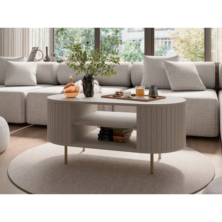 Compleo Couchtisch mit Regalen, Kaffeetisch, OVI Eiche cremona oder Beige – Bild 2