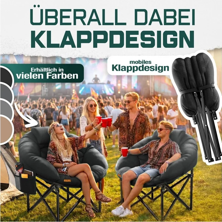 KESSER Campingstuhl Chillexer faltbar 150 kg Klappstuhl mit Kissen, Seitentasche & Cover, Relaxstuhl Outdoor + Indoor für Camping, Angeln, Festival, Strand, 110 × 110 × 110 cm – Bild 4