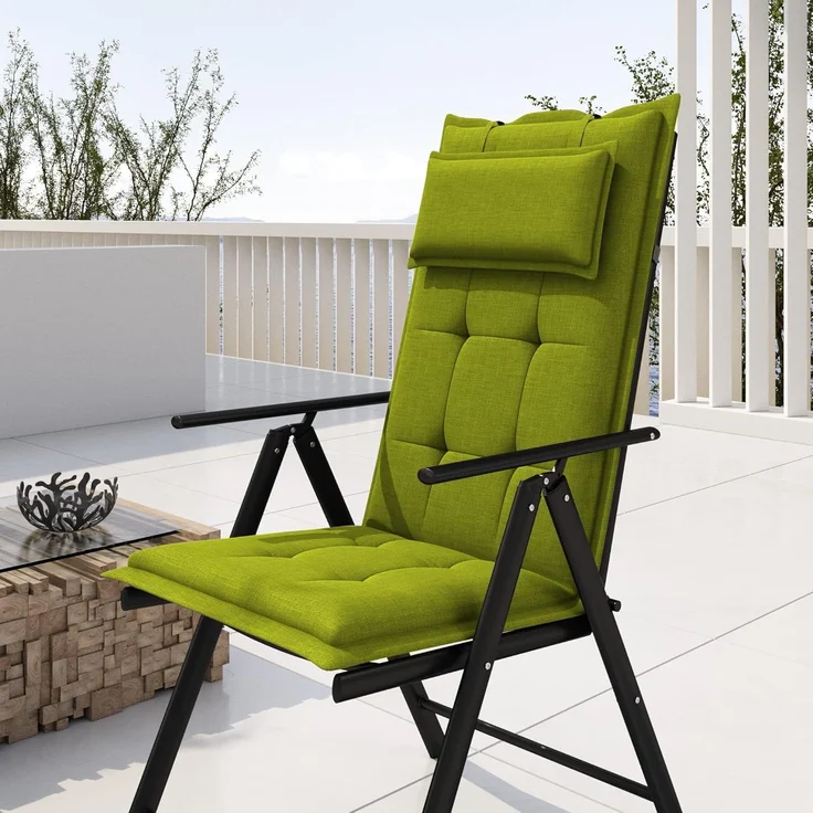 sunnypillow 2er Set Gartenstühle und Gartenstuhlauflagen Hochlehner | 120 x 50 x 9 cm Hochlehner Auflage wasserdicht UV-lichtecht | Klappsessel Klappstuhl für Garten Polsterauflagen Stuhlauflage | Grün – Bild 3