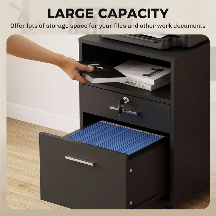 Büroschrank Rollcontainer, 2 Rollen, eine Rolle, 5 Rollen, Schwarz, 40 x 40 x 65 cm--Schwarz--65x40x40cm--YOUDENOVA – Bild 6