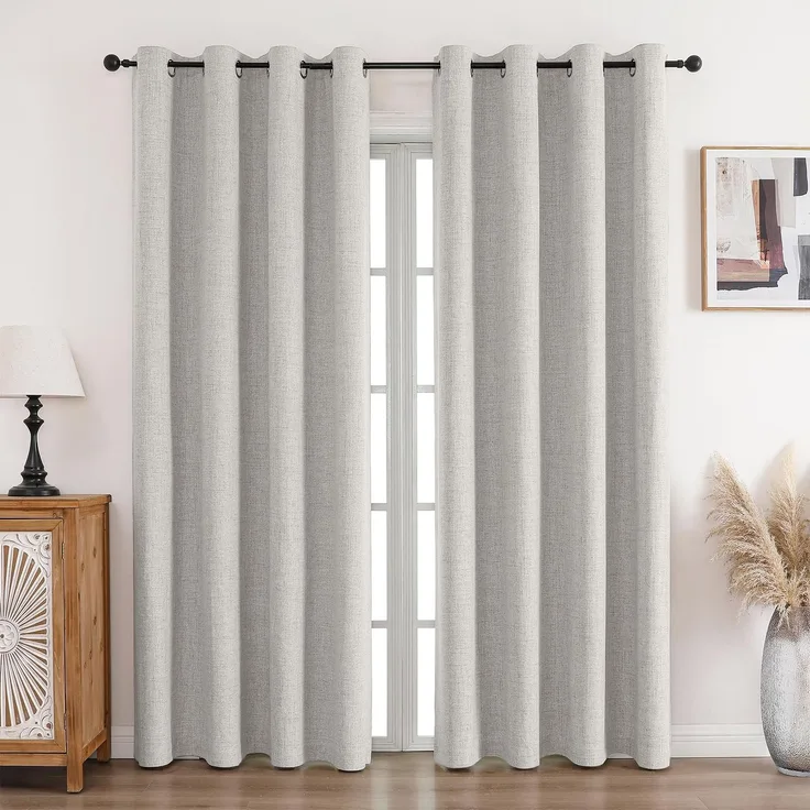CUCRAF Vorhang 100% Blickdicht Leinen Gardinen mit Ösen Verdunklungsvorhänge Gardinen Weiß H213 x B132 cm 2er Set, Thermovorhang Kälteschutz Schallschutz Vorhang für Wohnzimmer Schlafzimmer