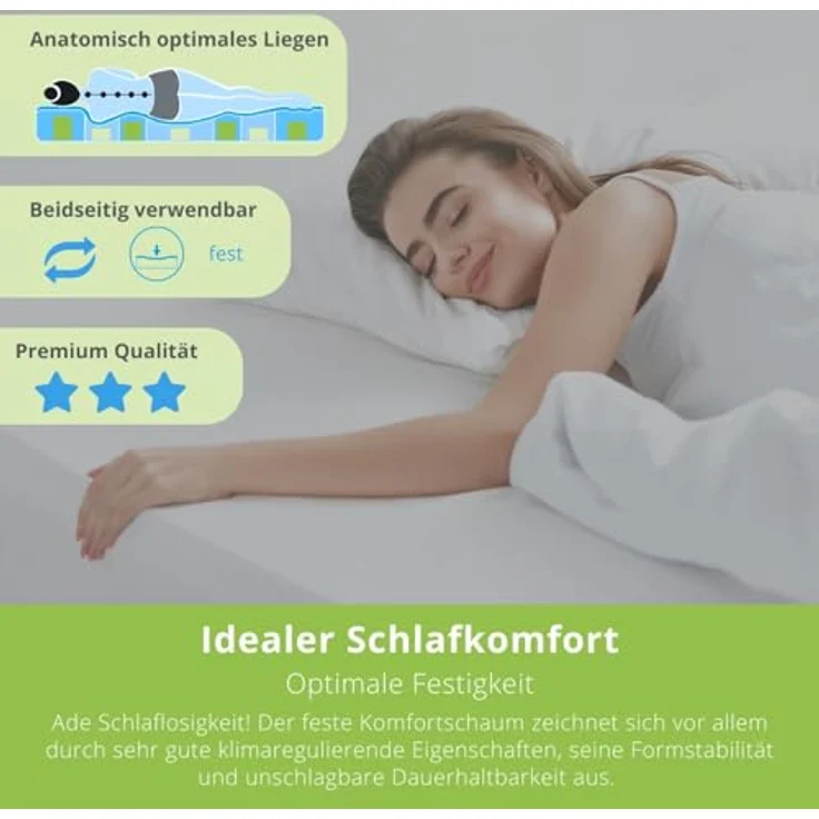 sleepling ergonomischer Komfortschaum Topper, 90 x 190 cm, für alle Matratzen, weiß, Allergiker geeignet, 6 cm hoch – Bild 3