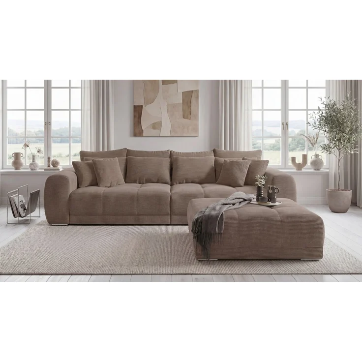 Polsterhocker XXL für Big-Sofa 120x120, Federkern Polstersitz Cord Braun Taupe – Bild 3