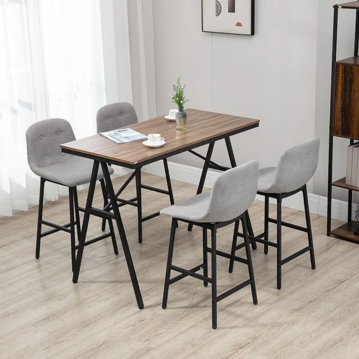 Bartisch mit Barhockern im Industrie-Design, Knopfheftung, 120 cm x 60 cm x 91 cm, Hellgrau--Hellgrau--91x60x120cm--YOUDENOVA – Bild 9